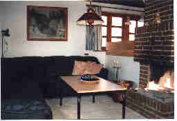 Wohnzimmer Ledercouchecke und Kamin
